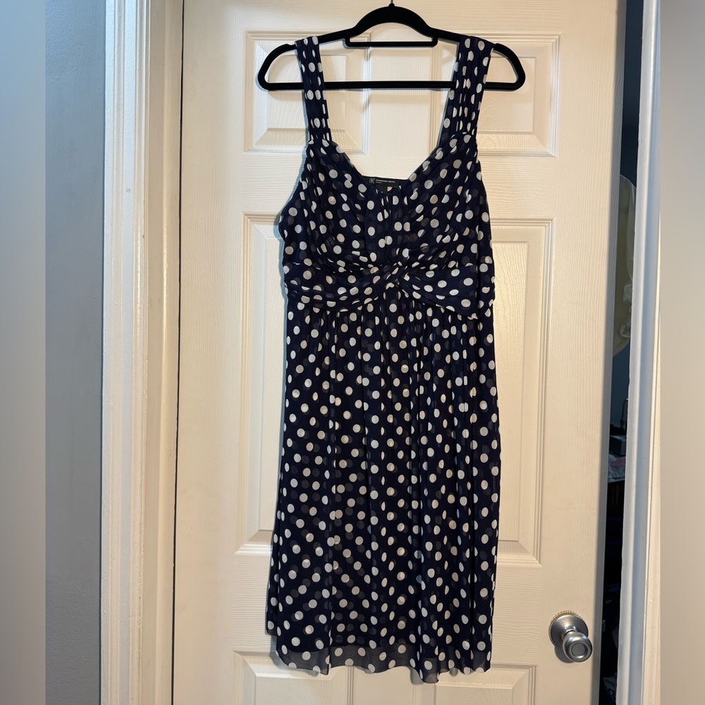 INC International Concepts 2X Navy Polka Dot Chiffon Midi Dress Plus Size